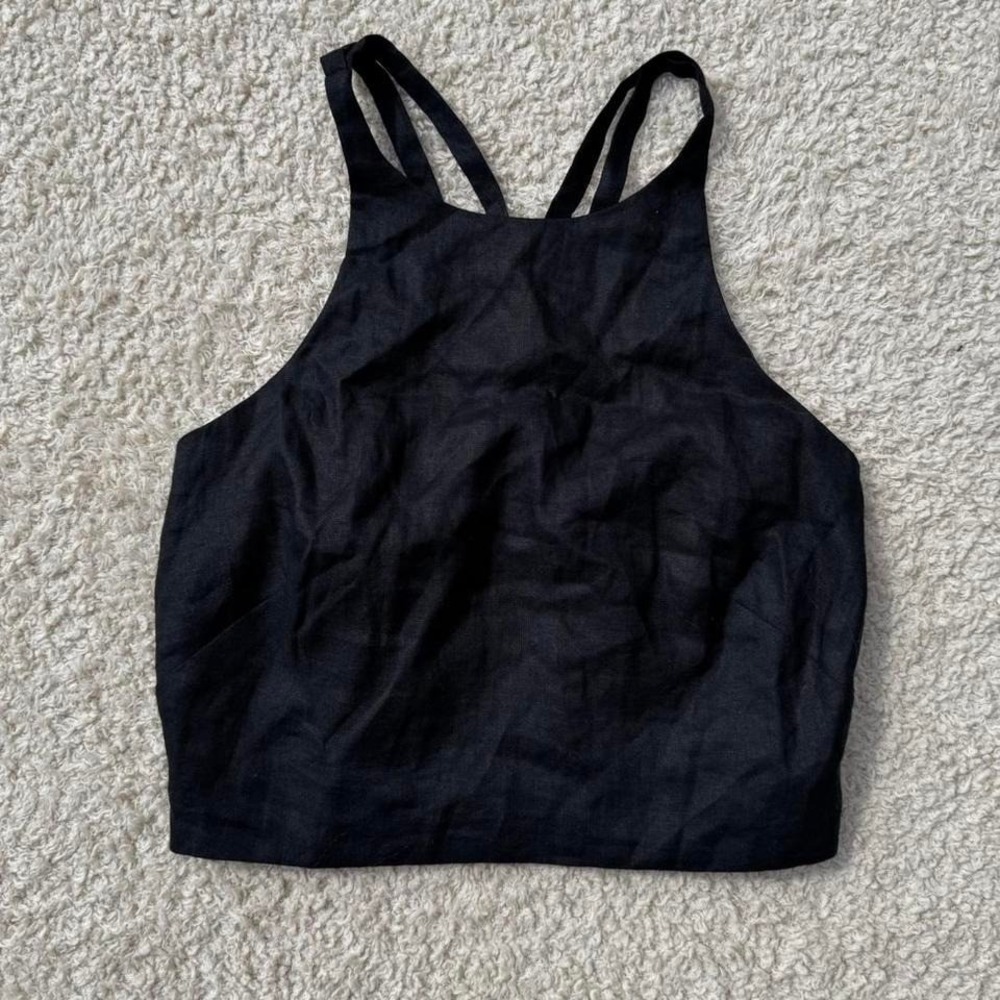 Cotton Linen Crop Top Black Nordstrom Equipment Femme Size 00 XXS NWOT